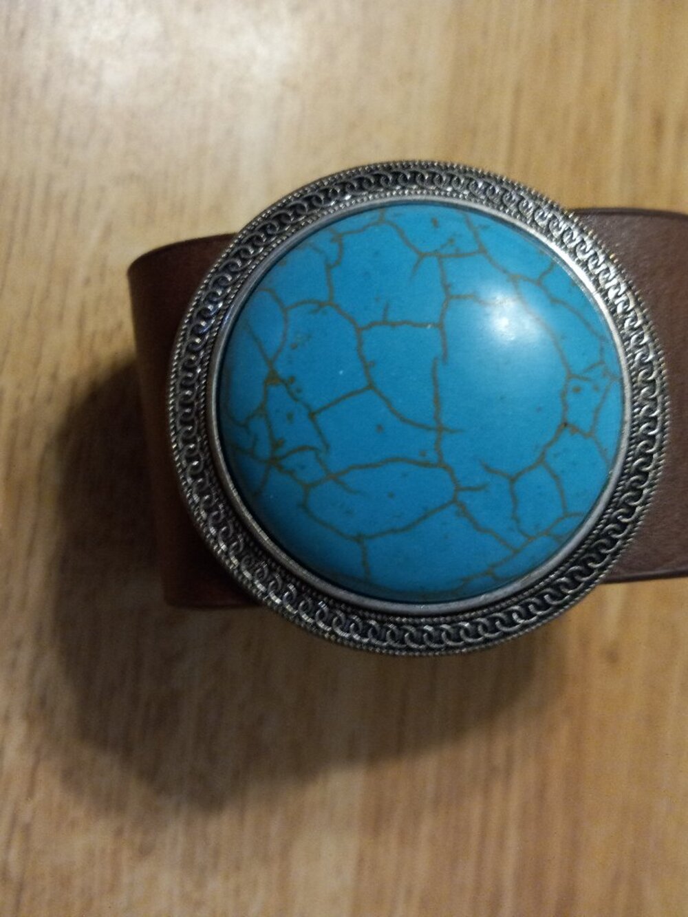 Brown Leather & Faux TURQUOISE Statement bracelet